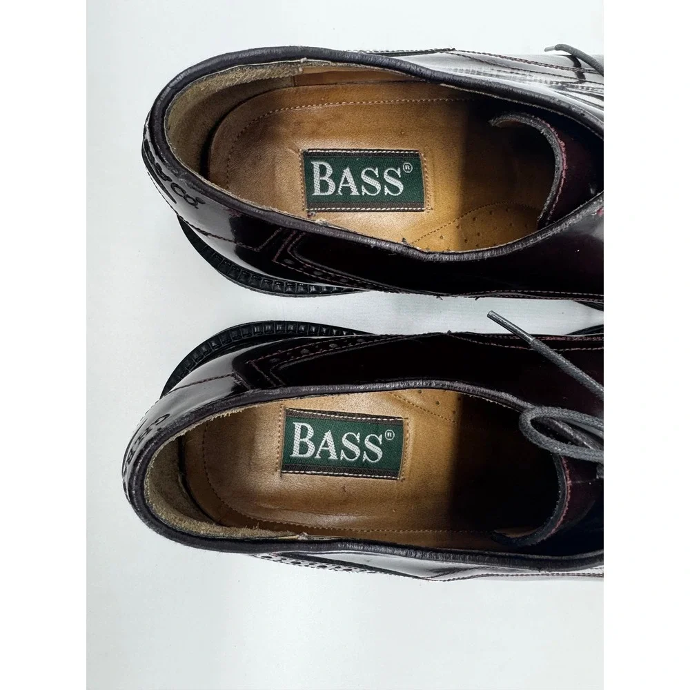 G.H. Bass Mens 13 Burgundy Leather Cap Toe Derby Shoes Made in Italy Brogue‎
